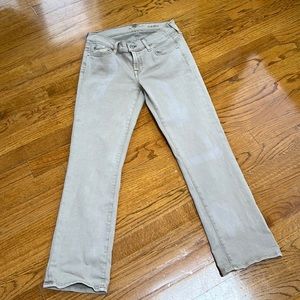 7 For All Mankind tan stretchy cropped jeans